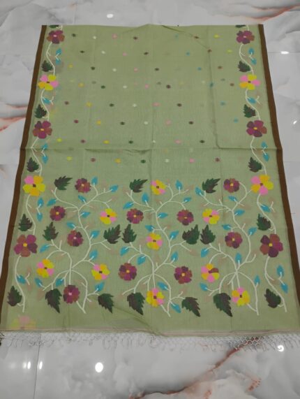 COTTON SAREE GREEN PRINTED