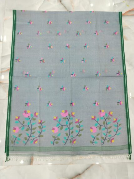 COTTON SAREE GREEN & WHITE