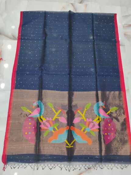 PAITHANI MUSLIN SAREE NAVY BLUE
