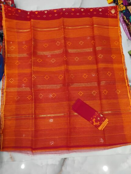 COTTON SAREE RED & ORANGE