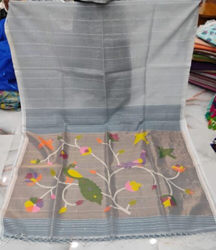 PAITHANI MUSLIN SAREE WHITE